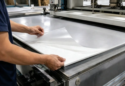 Lamination process of PC sheet to XPE foam.